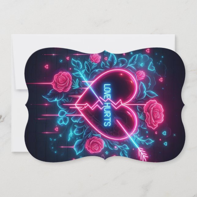 Cartes Pour Fêtes Annuelles La Saint-Valentin L'amour fait mal Néon cœur (Devant)
