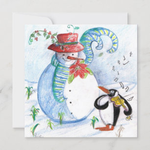 CARTES POUR FÊTES ANNUELLES LA SÉRÉNADE HIVERNALE DE SNOWMAN ET PENGUIN