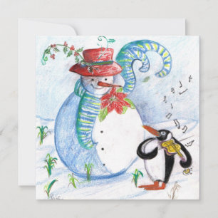 CARTES POUR FÊTES ANNUELLES LA SÉRÉNADE HIVERNALE DE SNOWMAN ET PENGUIN