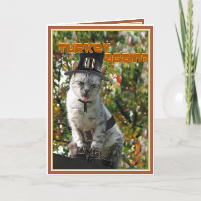 Cartes Pour Fêtes Annuelles LA TURQUIE À NOUVEAU ? Thanksgiving Pilgrim Cat (Devant)