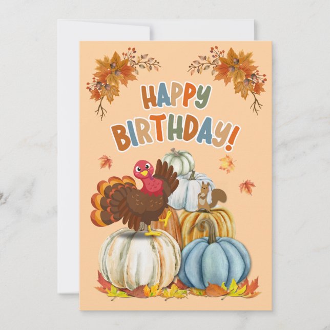 Cartes Pour Fêtes Annuelles La Turquie mignonne et les Citrouilles rétro l'aut (Devant)