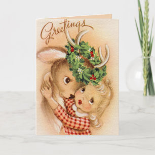 Cartes Pour Fêtes Annuelles la vintage de Noël de la jeune fille de Noël rétro