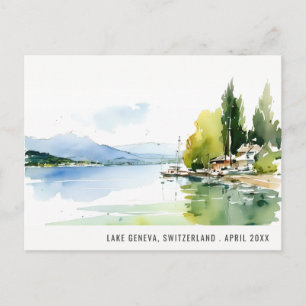 Cartes Pour Fêtes Annuelles Lac de Genève Suisse paysage aquarelle Voyage
