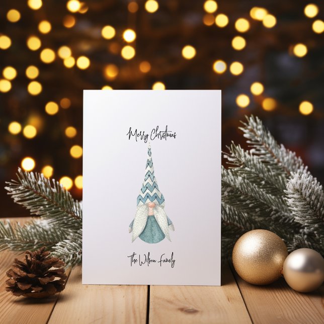 Cartes Pour Fêtes Annuelles Lady bleue scandinave Gnome Joyeux Noël (Merry Christmas Scandinavian Blue Lady Gnom Holiday Card)