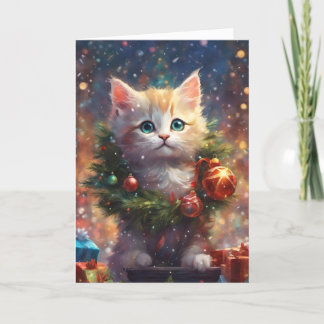 Cartes Pour Fêtes Annuelles L'aide de Noël du petit lutin Chaton mignon Art de
