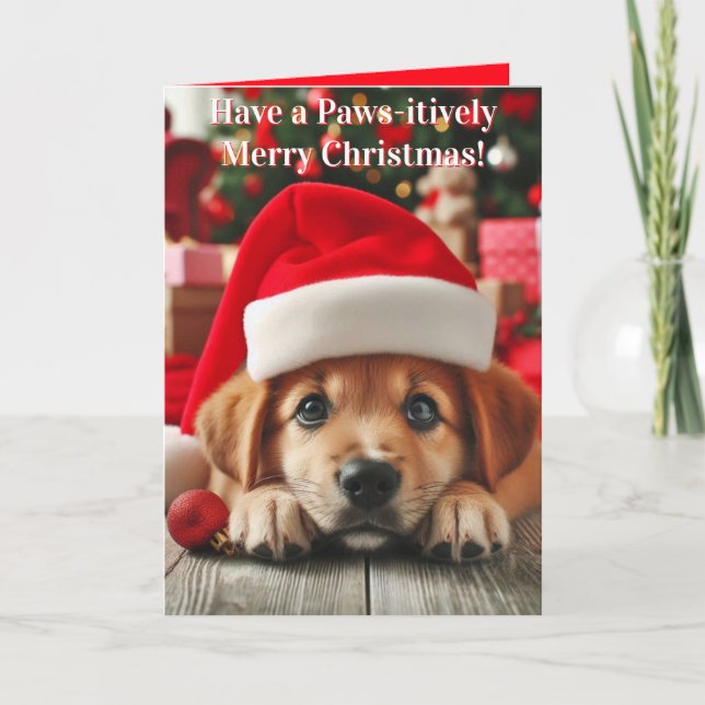 Cartes Pour Fêtes Annuelles L'Aide de Père Noël Chiot (Devant)