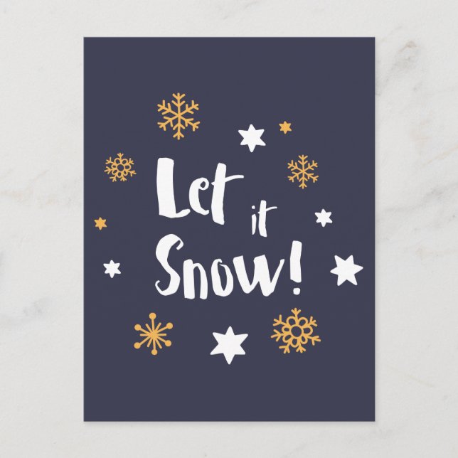 Cartes Pour Fêtes Annuelles "Laisse-le neiger !" Calligraphie bleu Noël (Devant)