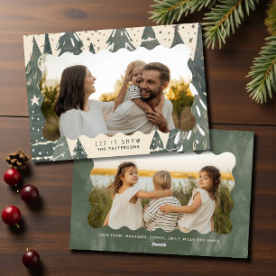 Cartes Pour Fêtes Annuelles Laisser neiger 2 Photo Famille Arbres de Noël