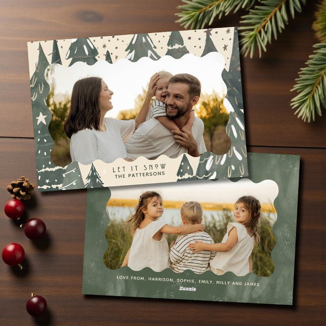 Cartes Pour Fêtes Annuelles Laisser neiger 2 Photo Famille Arbres de Noël (Créateur téléchargé)