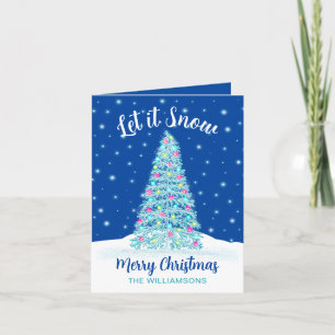 Cartes Pour Fêtes Annuelles Laisser neiger bleu sapin de Noël