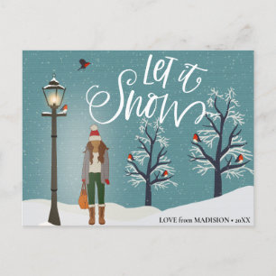 Cartes Pour Fêtes Annuelles Laisser neiger   Paysage Neige Avec Oiseau D'Hiver