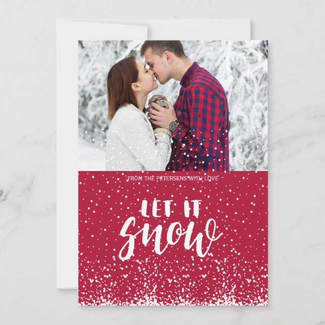 Cartes Pour Fêtes Annuelles Laisser neiger rouge blanc premier couple de neige (Devant)