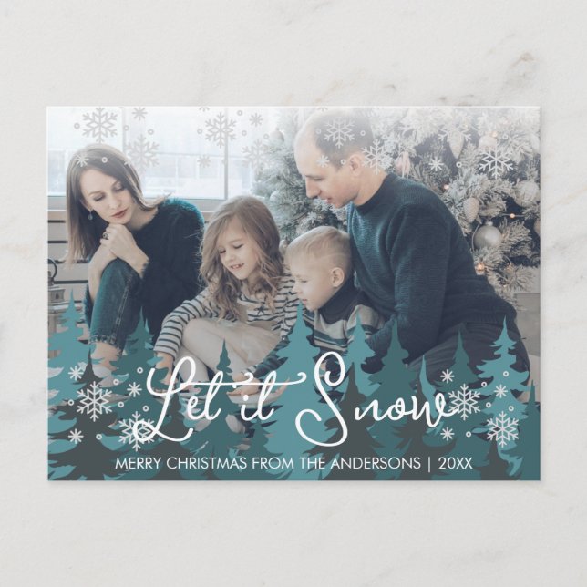 Cartes Pour Fêtes Annuelles Laisser neiger | Snowflakes Pine Tree Photo de Noë (Devant)