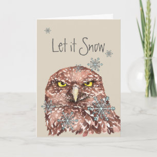Cartes Pour Fêtes Annuelles Laissez lui neiger hibou de Noël d'amusement de