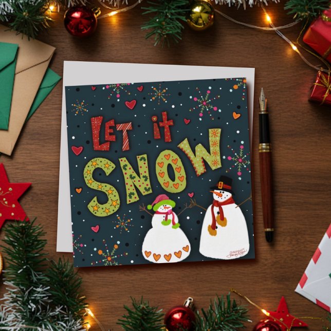 Cartes Pour Fêtes Annuelles Laissez tomber la neige Bonhommes de neige mignons (Créateur téléchargé)