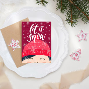 Cartes Pour Fêtes Annuelles Laissez Tomber la Neige Enfant Heureux Bonnet d'Hi
