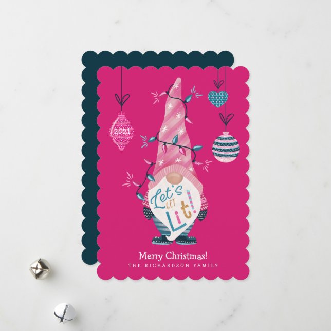Cartes Pour Fêtes Annuelles Laissons-nous s'amuser brillant Gnome lumières de  (Devant/Arrière en situation)
