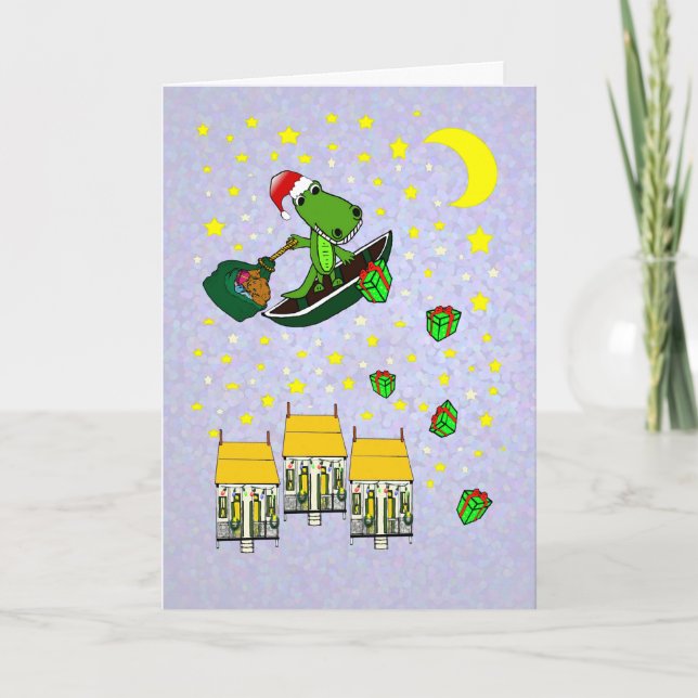 Cartes Pour Fêtes Annuelles L'alligator de Père Noël livre des cadeaux (Devant)