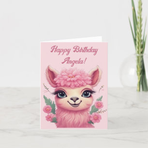 Cartes Pour Fêtes Annuelles Lama bébé rose souriant
