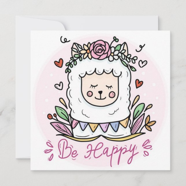 Cartes Pour Fêtes Annuelles Lama heureux (Devant)