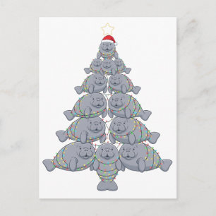 Cartes Pour Fêtes Annuelles Lamantin de Noël festif avec l'océan magique