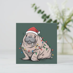 Cartes Pour Fêtes Annuelles Lamantin festif Noël Santa Ocean Lover Cozy