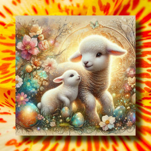 Cartes Pour Fêtes Annuelles Lamb lapin Floral Art Nouveau Chrétien Pâques