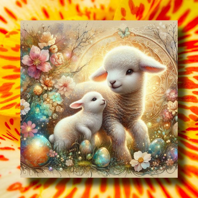Cartes Pour Fêtes Annuelles Lamb lapin Floral Art Nouveau Chrétien Pâques (Créateur téléchargé)