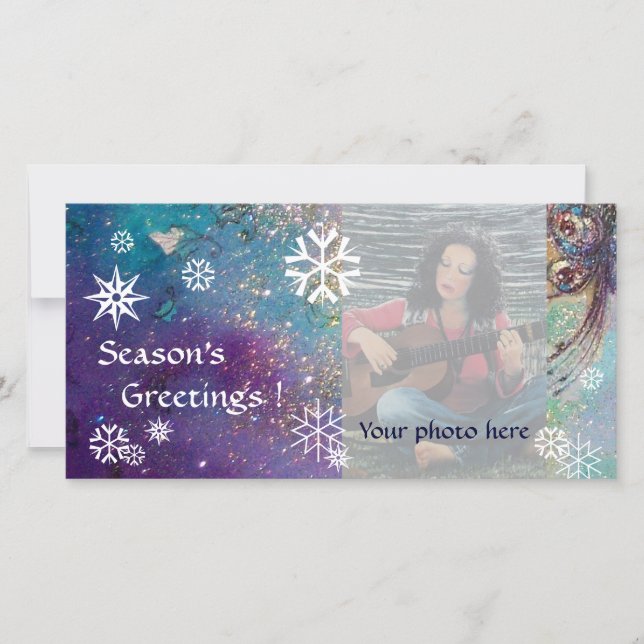 Cartes Pour Fêtes Annuelles LAMES À NEIGE, bleu, vert, blanc, jaune (Devant)
