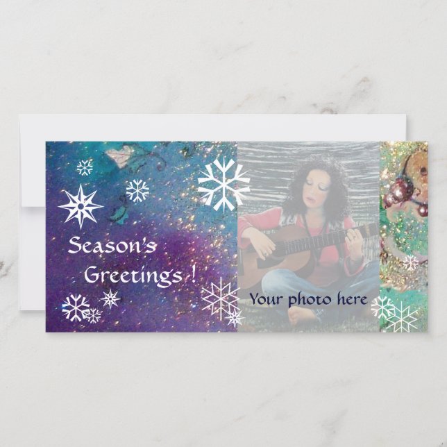 Cartes Pour Fêtes Annuelles LAMES À NEIGE, bleu, vert, blanc, jaune (Devant)