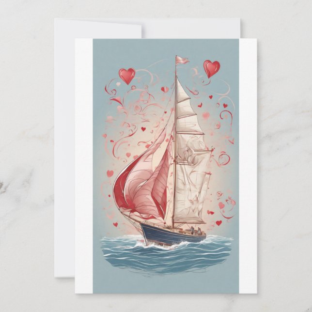 Cartes Pour Fêtes Annuelles L'amour à l'horizon : Saint Valentin Voilier Gree (Devant)