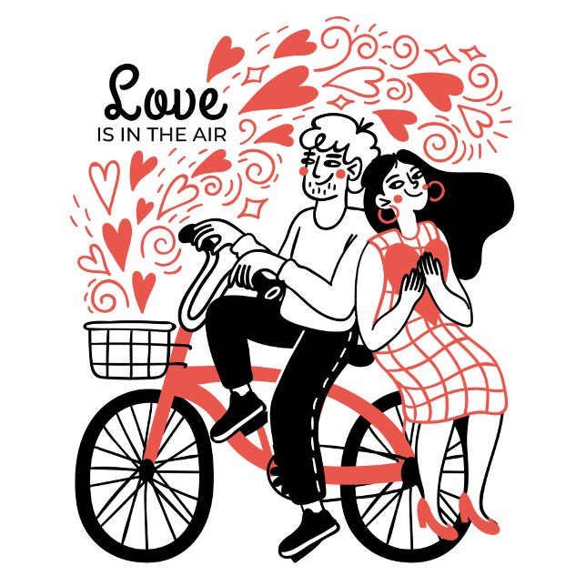 Cartes Pour Fêtes Annuelles L'amour est dans l'air (The man, wearing a playful expression, grips the handlebars while the woman, dressed in checkered!)