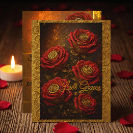 Cartes Pour Fêtes Annuelles L'amour grandit Rose rouge romantique engrenages d