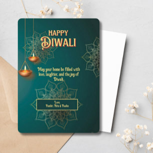 Cartes Pour Fêtes Annuelles Lampes en or vert Diwali Mandala
