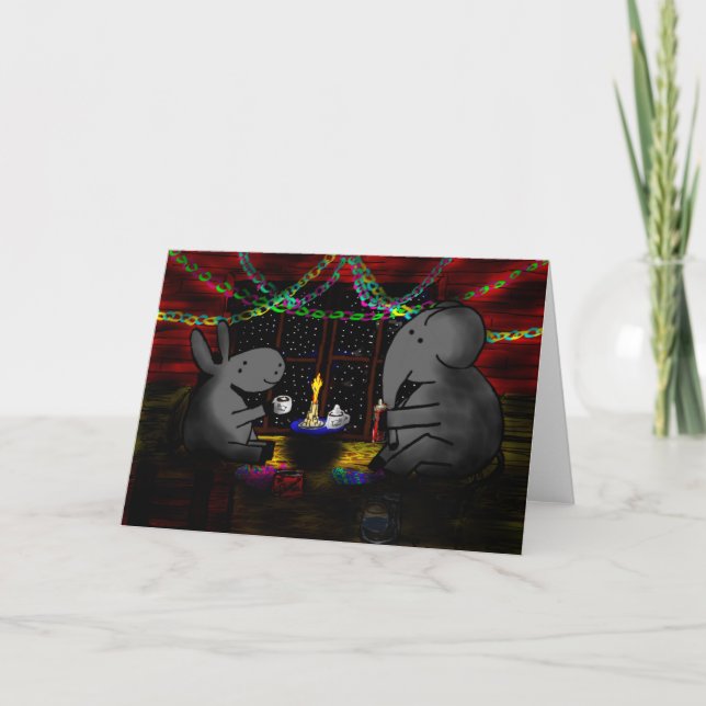Cartes Pour Fêtes Annuelles l'âne et l'éléphant fêtent noël (Devant)