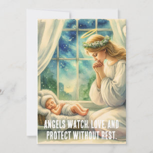Cartes Pour Fêtes Annuelles l'ange gardien prie au berceau du bébé