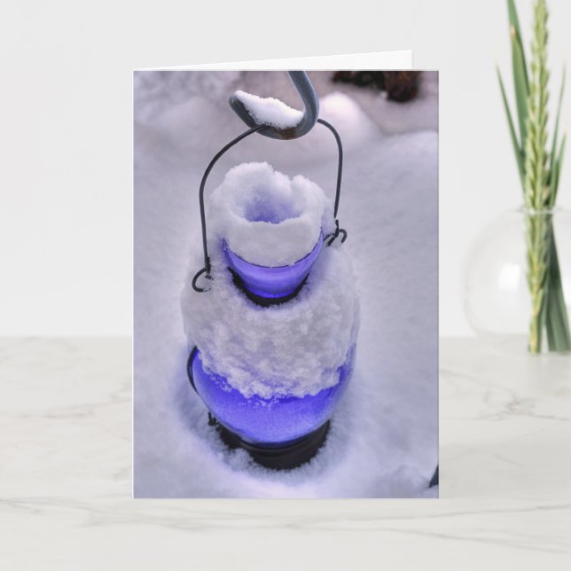 Cartes Pour Fêtes Annuelles Lanterne bleue dans la neige (Devant)