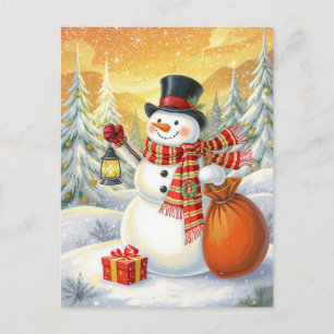 Cartes Pour Fêtes Annuelles Lanterne de Bonhomme de Neige Joyeux Cadeaux Forêt