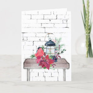 Cartes Pour Fêtes Annuelles Lanterne de Noël et Bouquet de Poinsettia