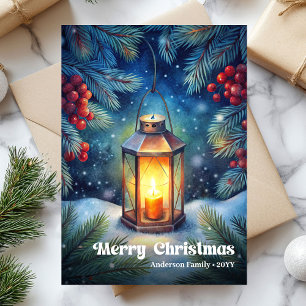 Cartes Pour Fêtes Annuelles Lanterne de Noël intemporelle, couronne de pin rus
