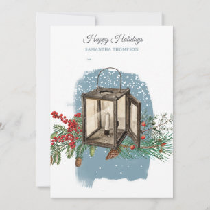 Cartes Pour Fêtes Annuelles Lanterne de pin moderne bleue Noël neige d'hiver