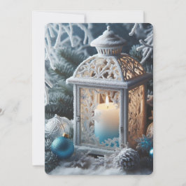 Cartes Pour Fêtes Annuelles Lanterne en blanc d'hiver et bleu givré