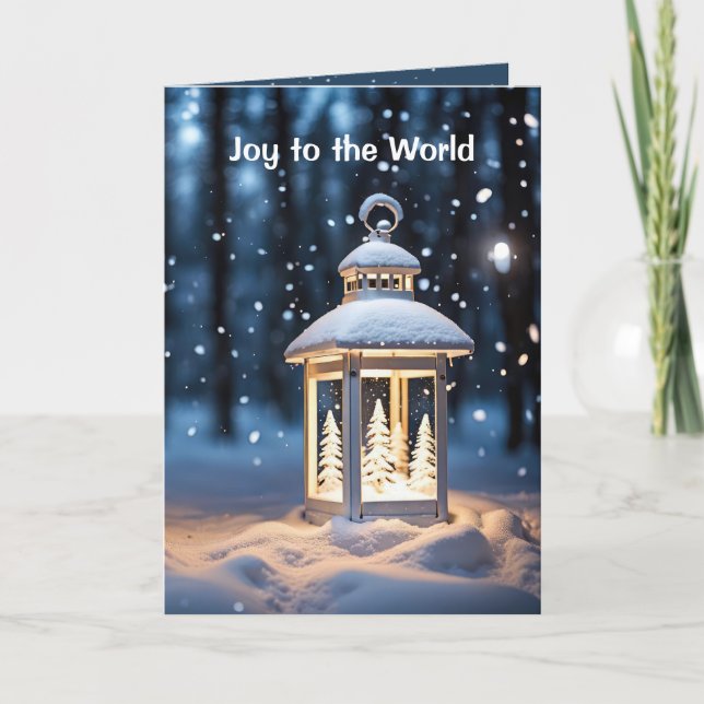 Cartes Pour Fêtes Annuelles Lanterne Lumineuse Dans Les Feux De Neige (Devant)