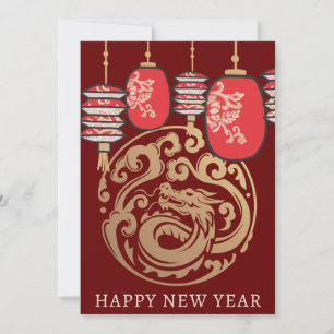 Cartes Pour Fêtes Annuelles Lanterne rouge dragon doré Nouvel An lunaire