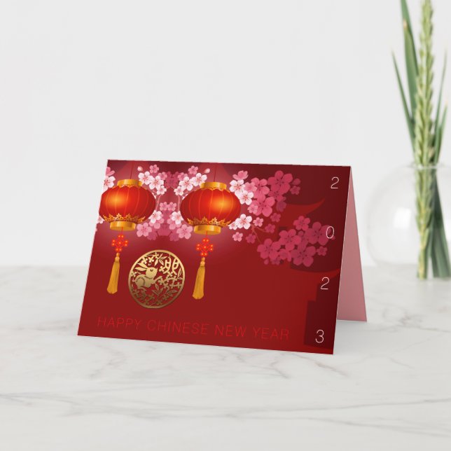 Cartes Pour Fêtes Annuelles Lanternes Joyeux lapin chinois Nouvelle coutume An (Devant)