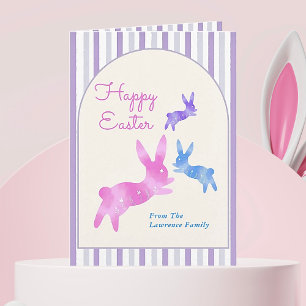 Cartes Pour Fêtes Annuelles Lapin aquarelle rose bleu violet Pâques personnali