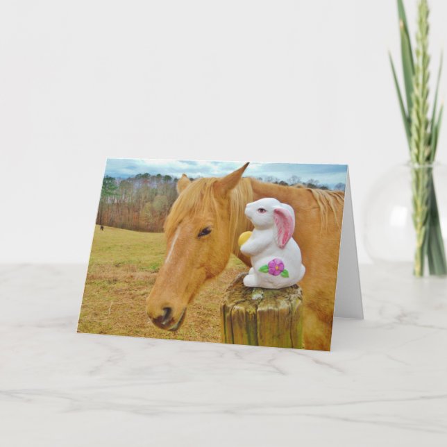 Cartes Pour Fêtes Annuelles Lapin blanc et cheval jaune blond (Devant)