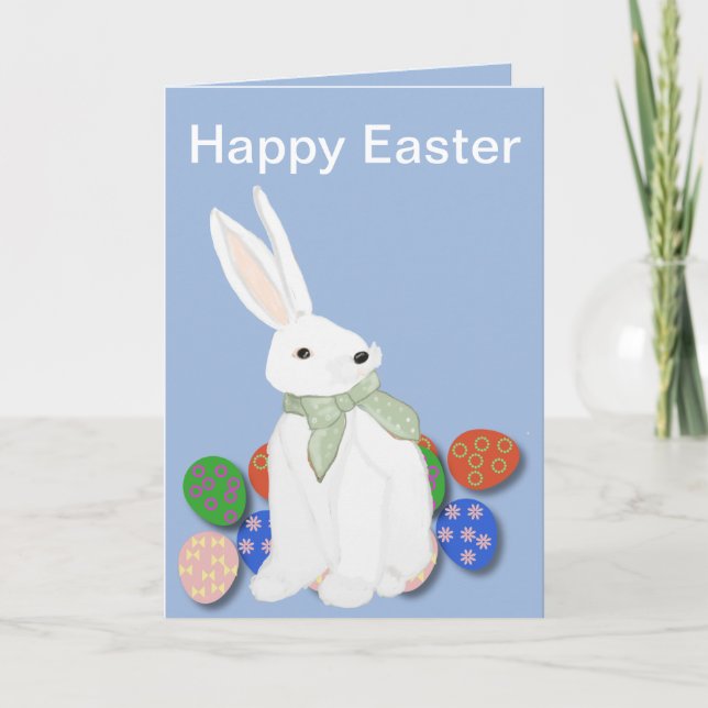 Cartes Pour Fêtes Annuelles Lapin blanc et oeufs (Devant)