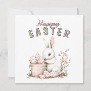Cartes Pour Fêtes Annuelles Lapin blanc & Toile Pink Oeufs de Pâques