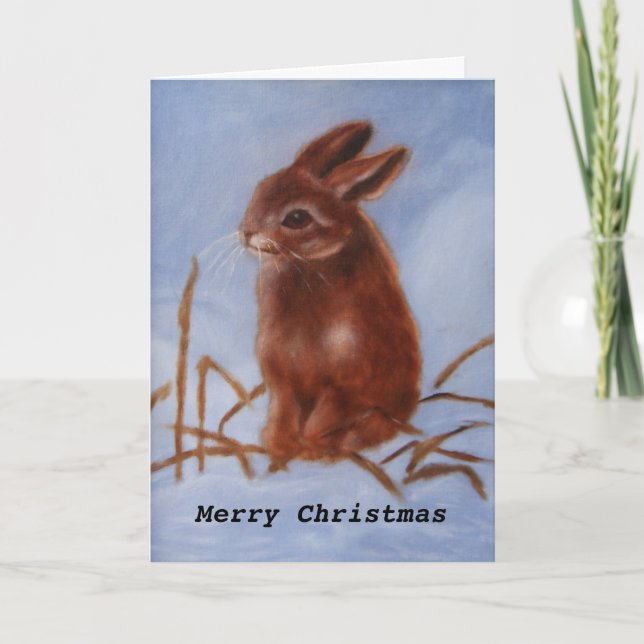 Cartes Pour Fêtes Annuelles Lapin Brown dans la neige (Devant)